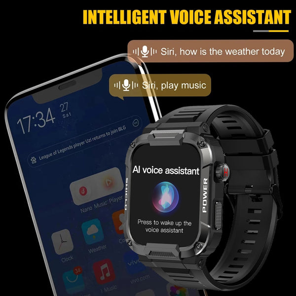 New IP68 Water Resistant Rugged Outdoor Sports Fitness Tracker Smart Watch With Bluetooth Calling