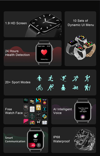 New 1.9 Inch Touch Screen Professional Waterproof Multisport Fitness Tracker Smart Watch For Android IOS