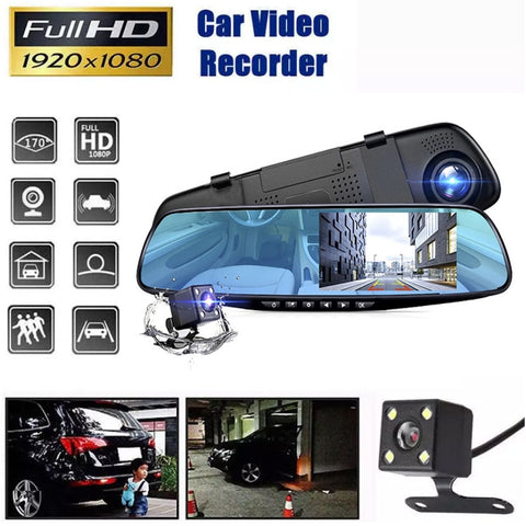 New 4.3'' HD 1080P DVR Dual Lens Video Recorder Dashcam Rearview Mirror