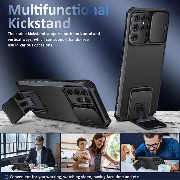 New Super Compact Protective Ring Holder Kickstand Case Bumper With Camera Slide For Samsung Galaxy S25 S24 Plus Ultra Series