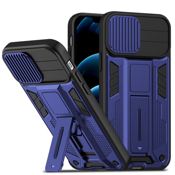 New Protective Armor Bumper Case For iPhone 14 13 12 Pro Max Series W/ Camera Lens Slide Cover Kickstand