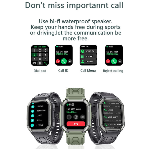 New Rugged Outdoors Sports Fitness Tracker Heavy Duty Smart Watch With Bluetooth Calling