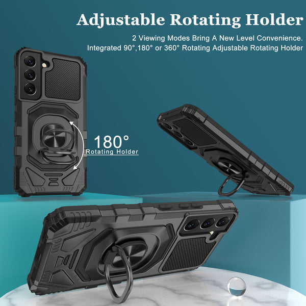 New Military Grade Bumper Armor Case With Metal Ring Kickstand For Samsung Galaxy S22 Series