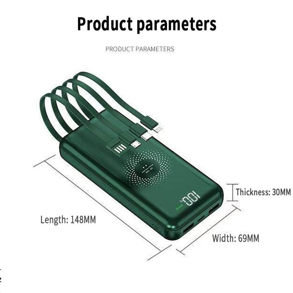 New Ultra Slim 30000mAh Portable Wireless Charger Power Bank With Cables For Travel Camping