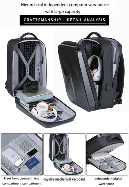 New 17.3 Inch Super Compact Hard Shell Water Resistant Travel Backpack Laptop Bag With USB Port