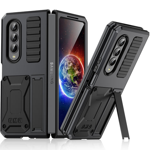 New Metallic Drop-Resistant Rugged Magnetic Case Armor With Kickstand For Samsung Galaxy Fold 4 Series