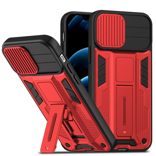 New Protective Armor Bumper Case For iPhone 14 13 12 Pro Max Series W/ Camera Lens Slide Cover Kickstand