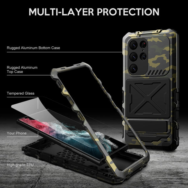 New Heavy Duty Metallic Case Bumper With Kickstand For Samsung Galaxy S23 Plus Ultra Series
