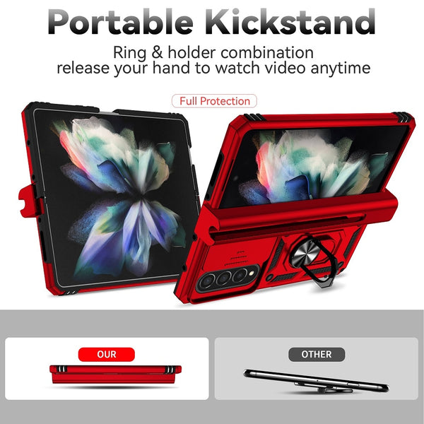 New Ultra Compact Magnetic Protective Bumper Case With Lens Cover Ring Holder Kickstand For Samsung Galaxy Z Fold 4 Series