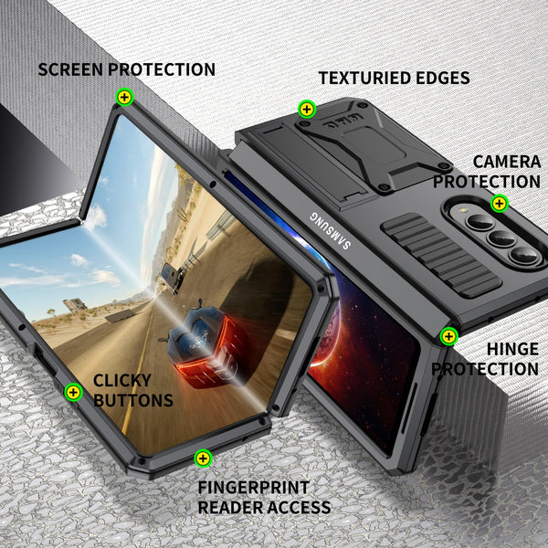 New Metallic Drop-Resistant Rugged Magnetic Case Armor With Kickstand For Samsung Galaxy Fold 4 Series