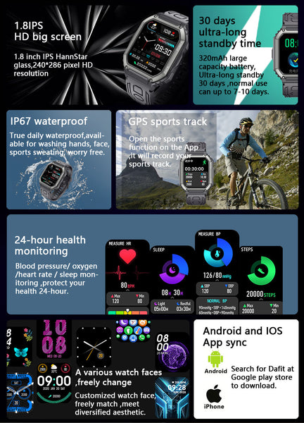 New Rugged Outdoors Sports Fitness Tracker Heavy Duty Smart Watch With Bluetooth Calling