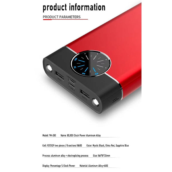 New Ultra Compact 80000mAh Power Bank External Battery Charger With Flashlight Compass For Travel Camping
