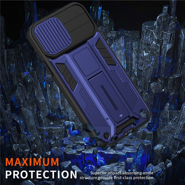 New Protective Armor Bumper Case For iPhone 14 13 12 Pro Max Series W/ Camera Lens Slide Cover Kickstand