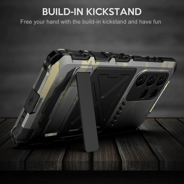 New Heavy Duty Metallic Case Bumper With Kickstand For Samsung Galaxy S23 Plus Ultra Series