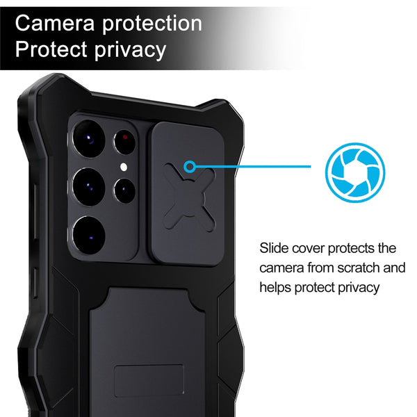 New Heavy Duty Impact-Resistant Metal Bumper Cover Case With Kickstand For Samsung Galaxy S22 Plus Ultra Series