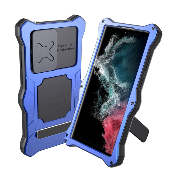 New Heavy Duty Impact-Resistant Metal Bumper Cover Case With Kickstand For Samsung Galaxy S22 Plus Ultra Series
