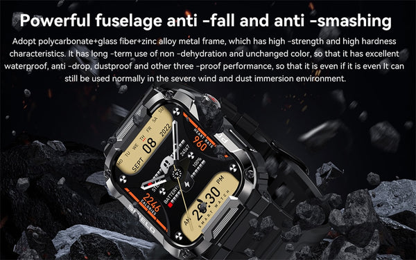 New IP68 Water Resistant Rugged Outdoor Sports Fitness Tracker Smart Watch With Bluetooth Calling