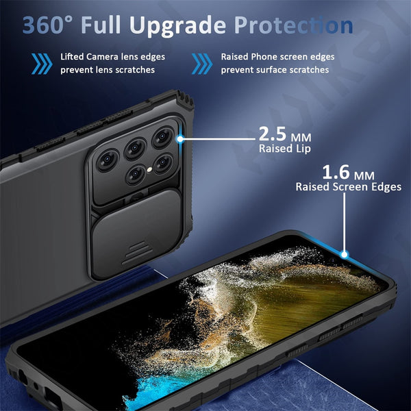 New Super Compact Protective Ring Holder Kickstand Case Bumper With Camera Slide For Samsung Galaxy S25 S24 Plus Ultra Series