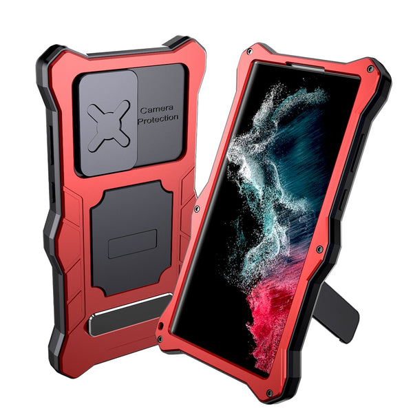 New Heavy Duty Impact-Resistant Metal Bumper Cover Case With Kickstand For Samsung Galaxy S22 Plus Ultra Series