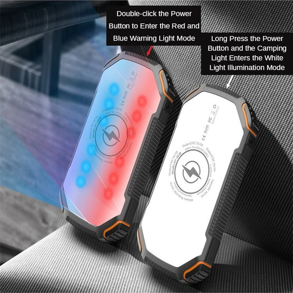 New 50000mAh Wireless Solar Portable Compact Fast Charger External Battery Power Bank With Flashlight For Travel Camping