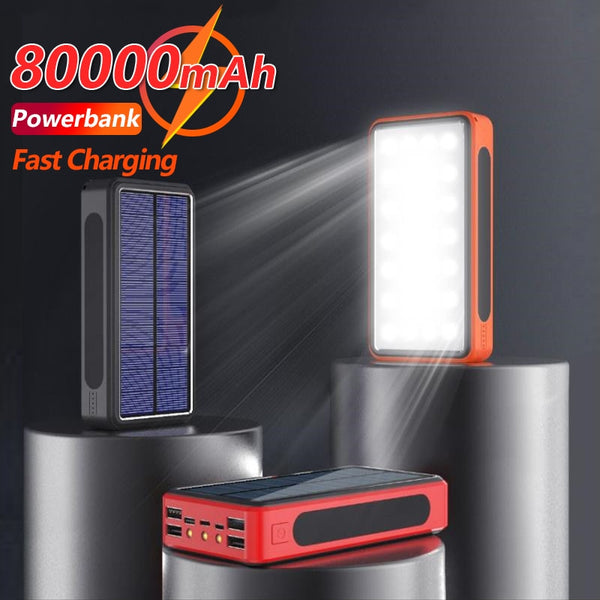 New High Capacity 80000mAh Wireless Portable Power Bank External Battery With Fast Charging LED Light For Travel Camping