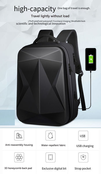 New 17.3 Inch Super Compact Hard Shell Water Resistant Travel Backpack Laptop Bag With USB Port
