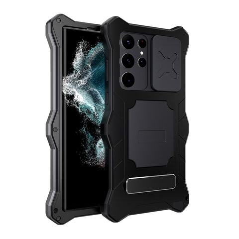 New Heavy Duty Impact-Resistant Metal Bumper Cover Case With Kickstand For Samsung Galaxy S22 Plus Ultra Series