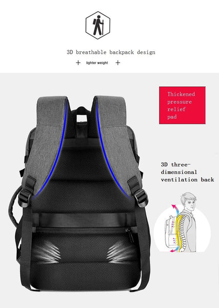 New Large Capacity Multifunctional Business Travel Water-Resistant Backpack Laptop Bag With USB Port