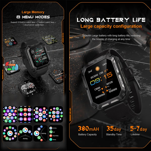 New Military Style Heavy Duty Rugged Tactical Smart Watch Fitness Tracker With Bluetooth Calling