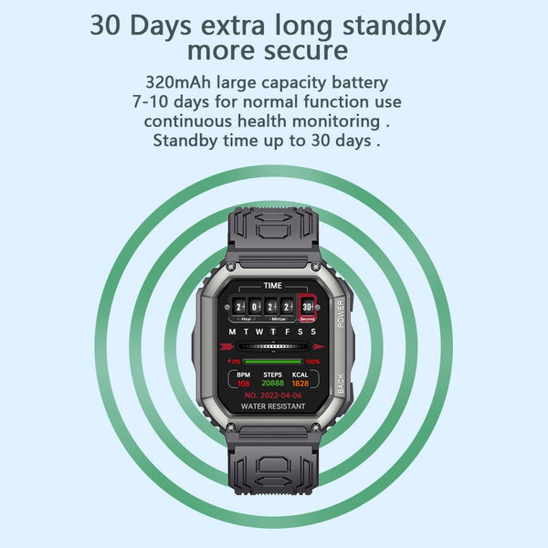 New Rugged Outdoors Sports Fitness Tracker Heavy Duty Smart Watch With Bluetooth Calling