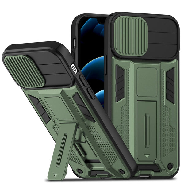 New Protective Armor Bumper Case For iPhone 14 13 12 Pro Max Series W/ Camera Lens Slide Cover Kickstand
