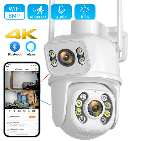 New 8MP Dual Lens Screen Wireless Outdoor Camera With Auto Tracking AI Human Detection
