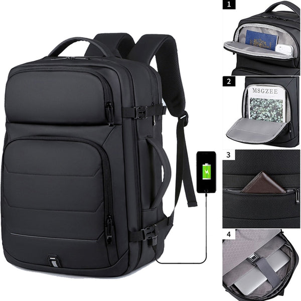 New 17 Inch Large Capacity Expandable Water-Resistant Notebook Laptop Bag Backpack With USB Port For Business & Travel