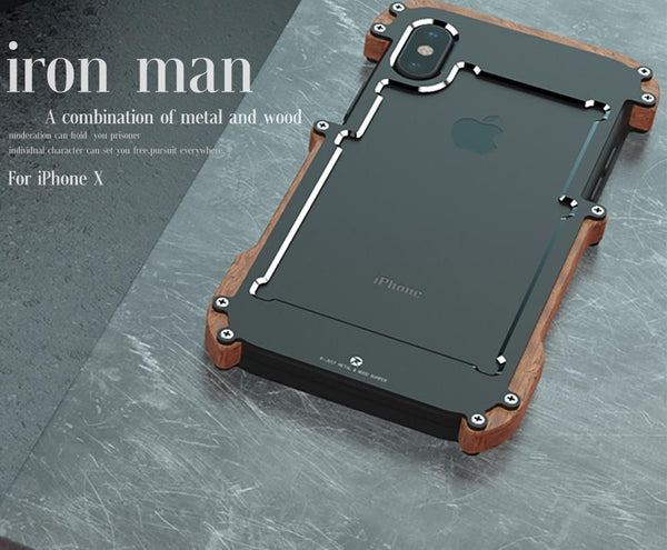 New Hybrid Natural Wood Aluminum Metal Frame Phone Case for iPhone 16 15 14 13 Pro Max Series