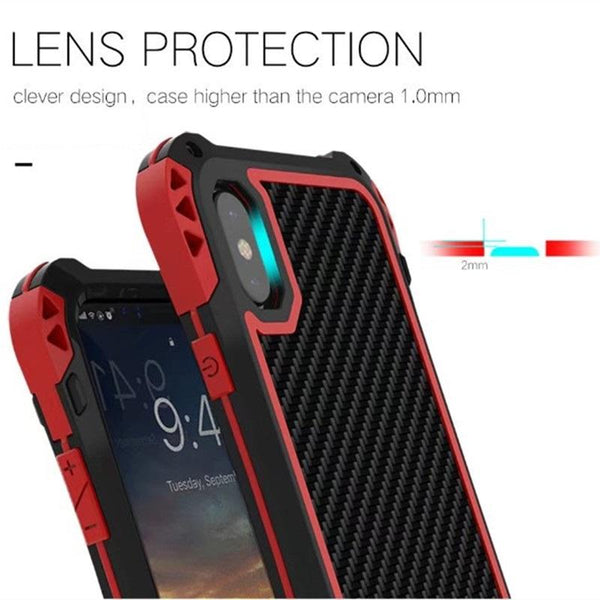 New Carbon Fiber Suited Outdoor Shockproof Alloy Case Cover for iPhone X XS XR 11 13 Pro Max Series.