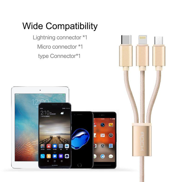 New Micro USB 3 IN 1 Deluxe USB Cable for iPhone 6 7 Android with Mobile Phone Data Sync at 1.2M Length.