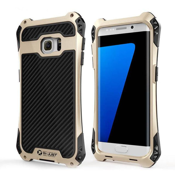 New Carbon Fiber Suited Armor Aluminum Case Outdoor Anti-Shock Cover for Samsung Galaxy S21 FE.