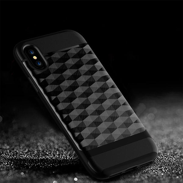 New Slim Dual Layer Protective Textured Geometric Case Cover with Corner Cushion Design for iPhone X