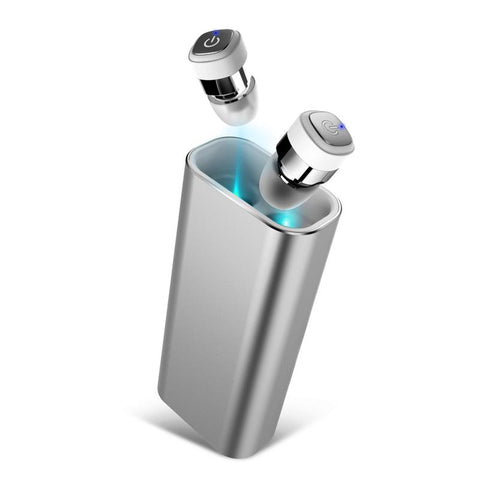 New TWS True Wireless Bluetooth 4.2 Earphone IPX7 Waterproof In-Ear Mini Stereo Earbuds Sports Headset w/ Mic 2100mAh Power Bank