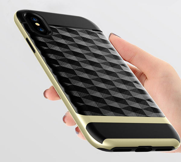 New Slim Dual Layer Protective Textured Geometric Case Cover with Corner Cushion Design for iPhone X