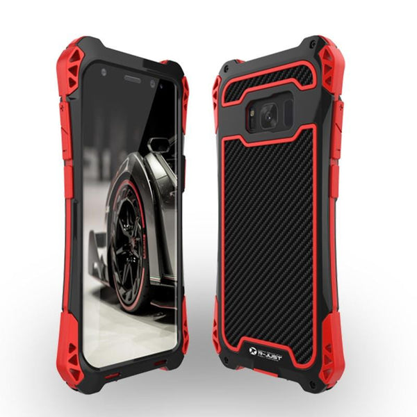 New Carbon Fiber Suited Armor Aluminum Case Outdoor Anti-Shock Cover for Samsung Galaxy S21 FE.