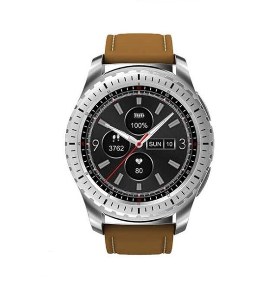New Leather-Banded Smartwatch with 1.3 Inch Heart Rate Monitor Anti-Lost Support SIM/TF Card Smart Watch for IOS Android Windows