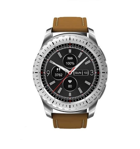 New Leather-Banded Smartwatch with 1.3 Inch Heart Rate Monitor Anti-Lost Support SIM/TF Card Smart Watch for IOS Android Windows