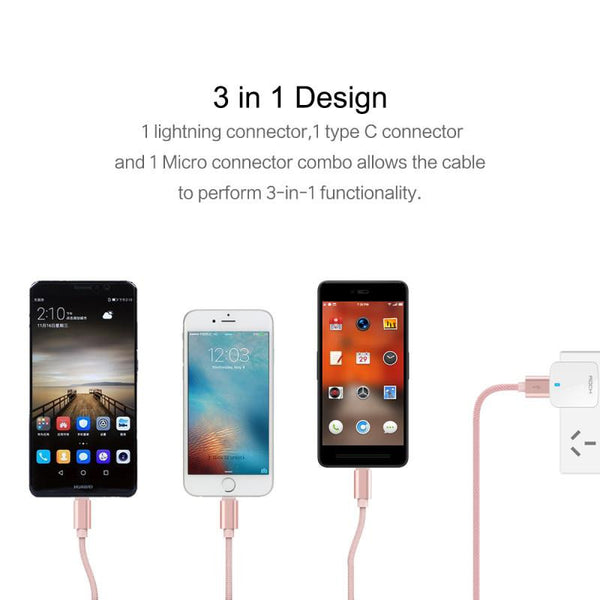 New Micro USB 3 IN 1 Deluxe USB Cable for iPhone 6 7 Android with Mobile Phone Data Sync at 1.2M Length.