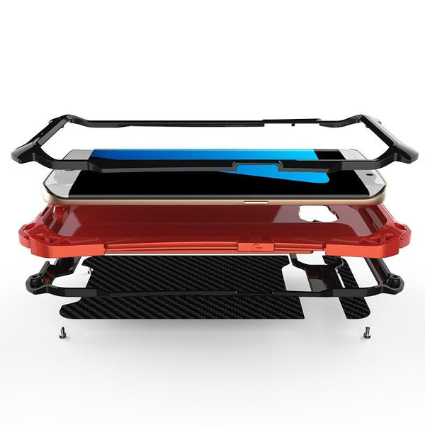 New Carbon Fiber Suited Armor Aluminum Case Outdoor Anti-Shock Cover for Samsung Galaxy S21 FE.