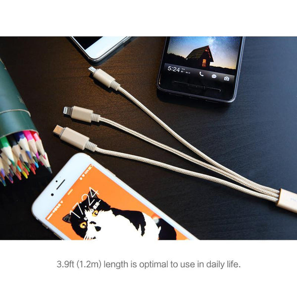 New Micro USB 3 IN 1 Deluxe USB Cable for iPhone 6 7 Android with Mobile Phone Data Sync at 1.2M Length.