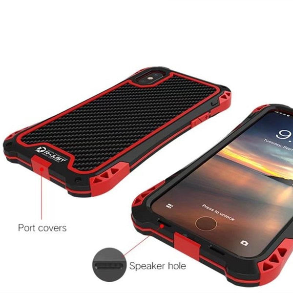 New Carbon Fiber Suited Outdoor Shockproof Alloy Case Cover for iPhone X XS XR 11 13 Pro Max Series.