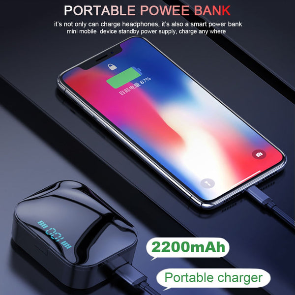 New TWS Bluetooth 5.0 Wireless 6D Stereo HiFi Wireless Earbuds Gaming Headset With Microphone 2200mAh Charge Box