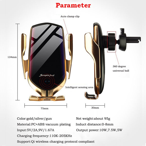 New Automatic Clamp 10W Car Wireless Phone Mount Charger With Navigation Positioning For Samsung Galaxy S22 S21 S20 Series