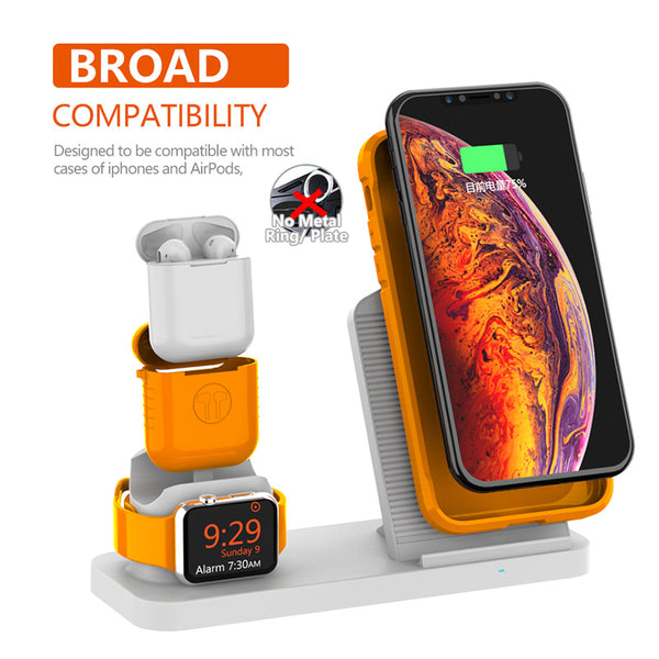 New Fast 3 in 1 Wireless Charging Qi 10W Dock Station For iPhones AirPods Apple Watch